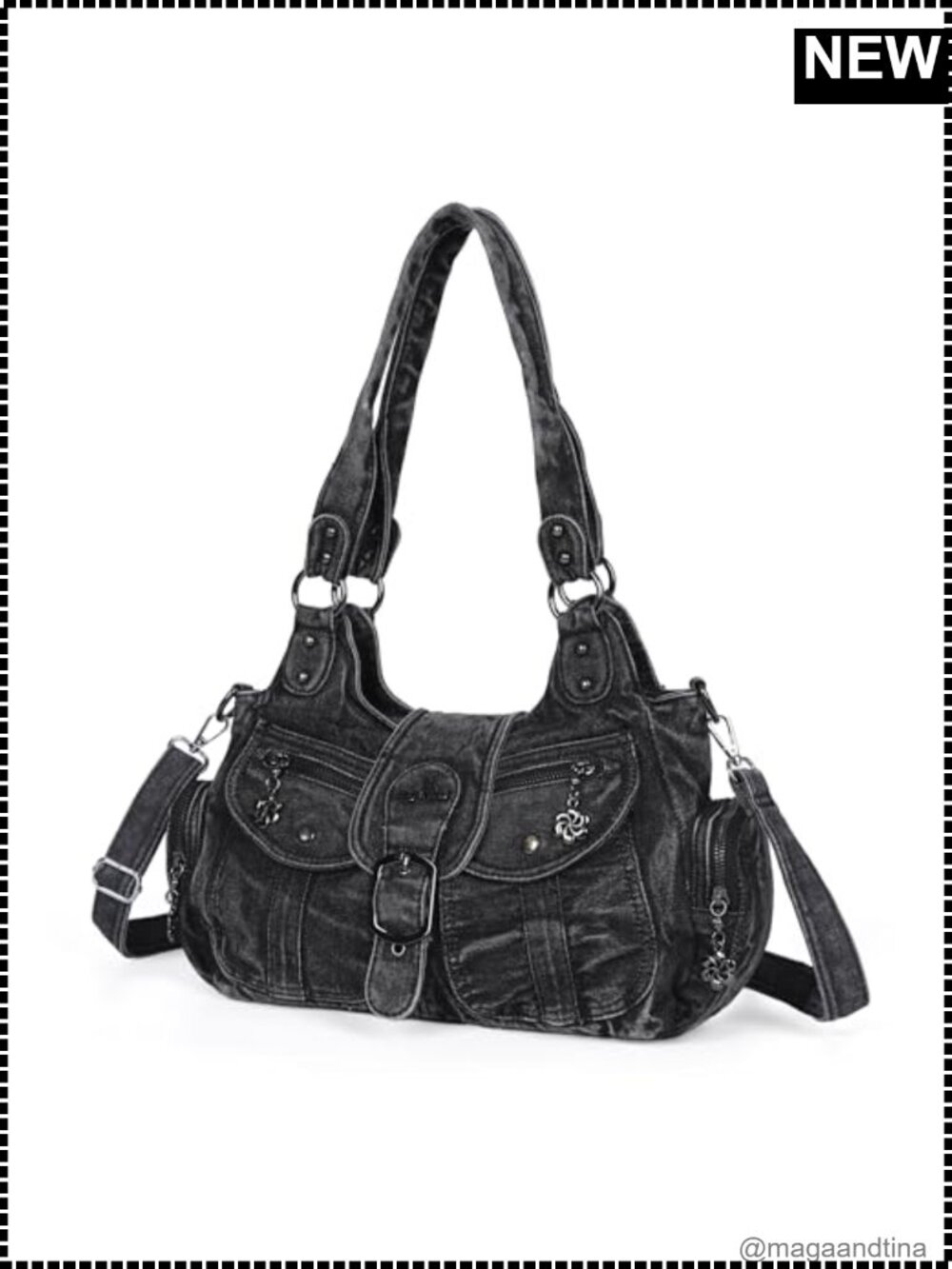 Vegan Leather Hobo Shoulder Bag with Crossbody Strap Multi-Pocket Tote